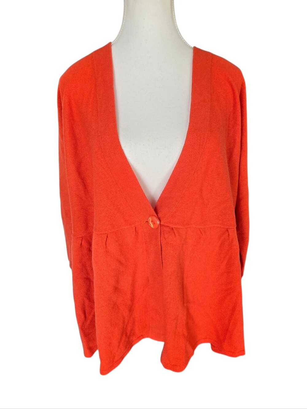 NWOT Precious Fibers 100% Cashmere Deep V Orange 3/4 Sleeve Cardigan Sweater 2X